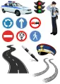 Obdélníkový jedlý obrázek na dort – Policista s dopravními značkami (modrá, bílá, červená)