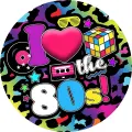 Kulatý jedlý obrázek na dort – Retro 80. léta (růžová, černá, duhová)