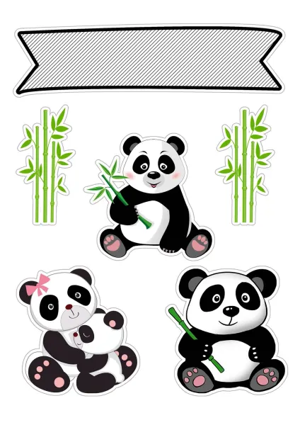 Obdélníkový jedlý papír k výřezu – Panda (černá, bílá, zelená)