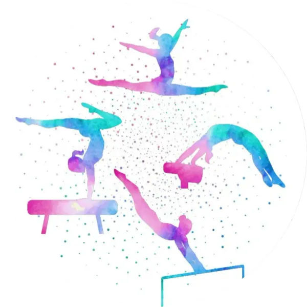 Kulatý jedlý obrázek na dort – Gymnastka (tyrkysová, růžová, fialová)
