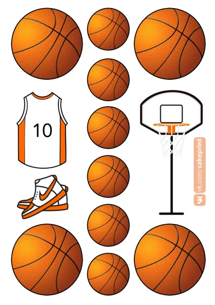 Obdélníkový jedlý papír k výřezu – Basketbal (žlutá, bílá, černá)