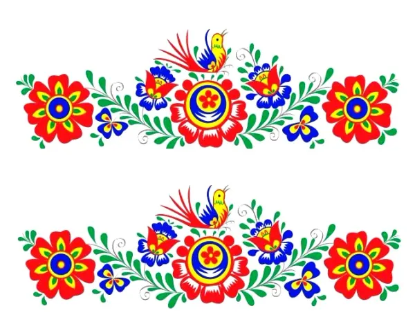 Obdélníkový jedlý obrázek na dort – Lidový vzor, Krajka (červená, modrá, zelená)
